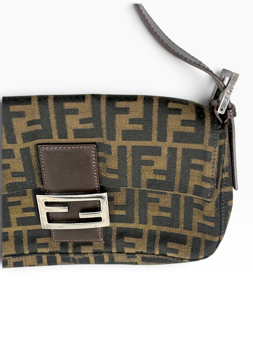 Auth FENDI ZUCCA BAGUETTE shoulder Bag Brown Monogram Canvas vintage LIKE NEW - Picture 5 of 16